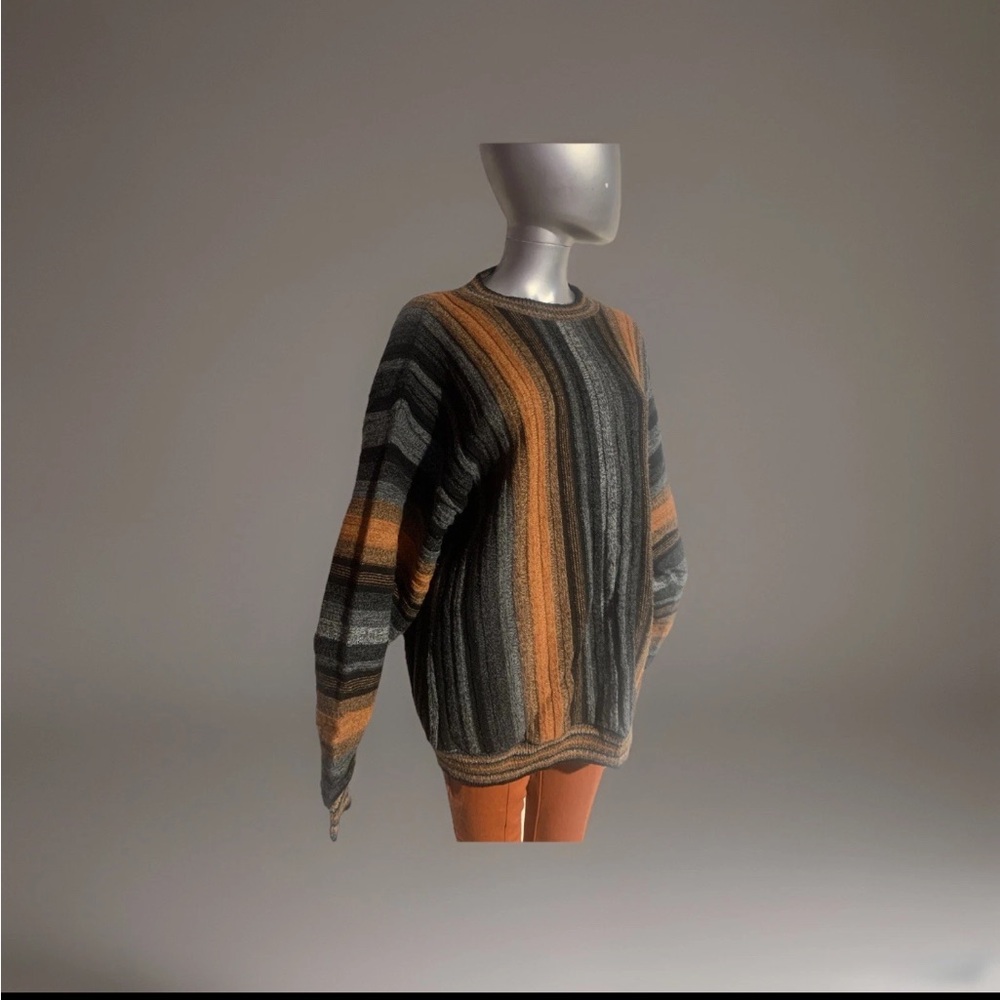 Elegant Striped Gray and Orange Women's Sweater